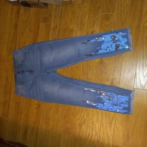 Justice light wash flip sequin skinny jeans girls size 16 ankle length